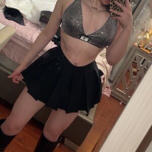 Black Pleated Mini Skirt